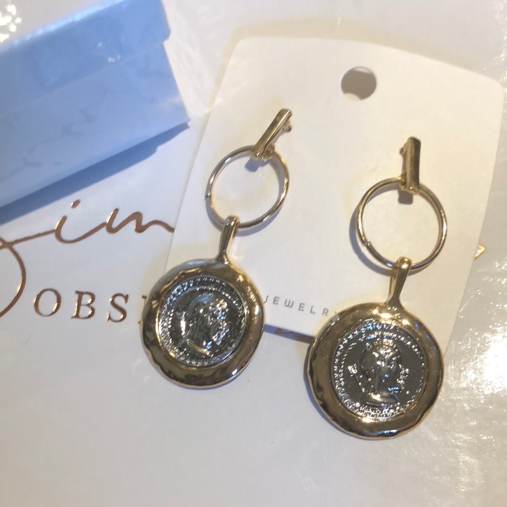 NWT Roman coin pierced gold & silver earrings